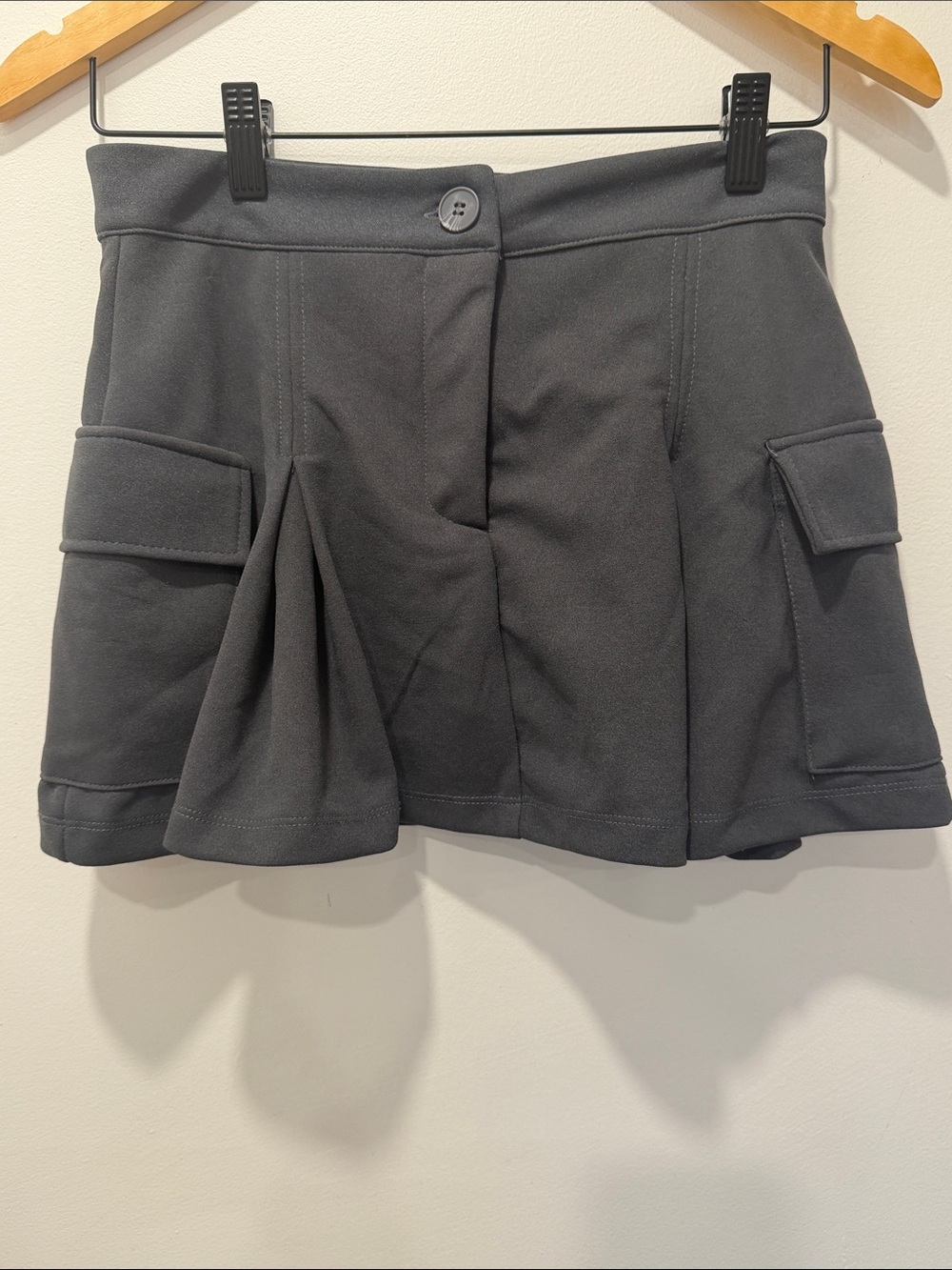 refuge Dark Gray Cargo Skort with Pleat Detail